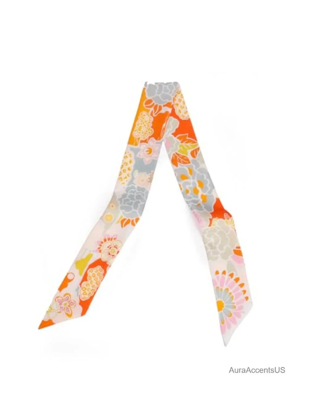 100% Mulberry Silk Scarf Hair Ribbons for Women, Floral Neckerchief, 34x2in